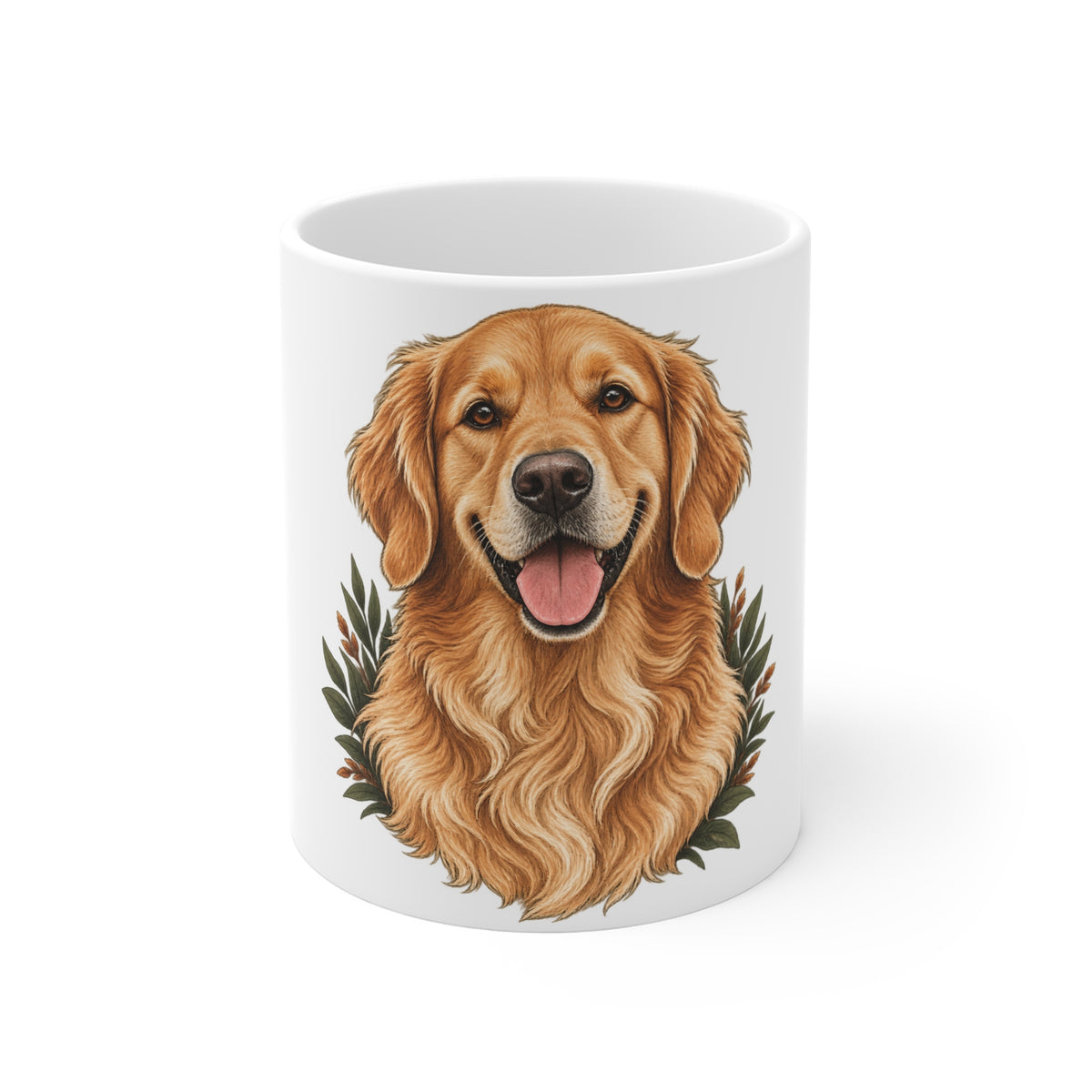 Custom pet portrait on a Pawkeep 11 oz ceramic mug